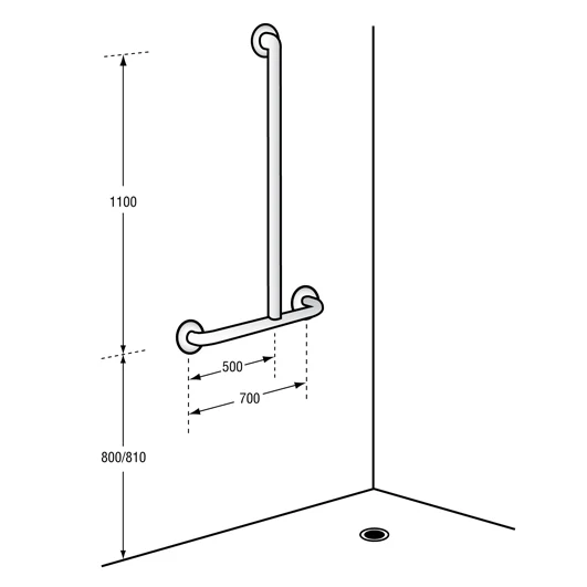 1100mm x700 mm Offset Flush Mount Shower Grab Rail RH in Designer Black - Image 2