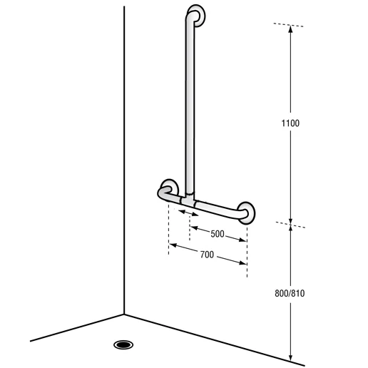1100mm x700mm Universal Sliding Shower Rail in Satin Stainless Steel - Image 2