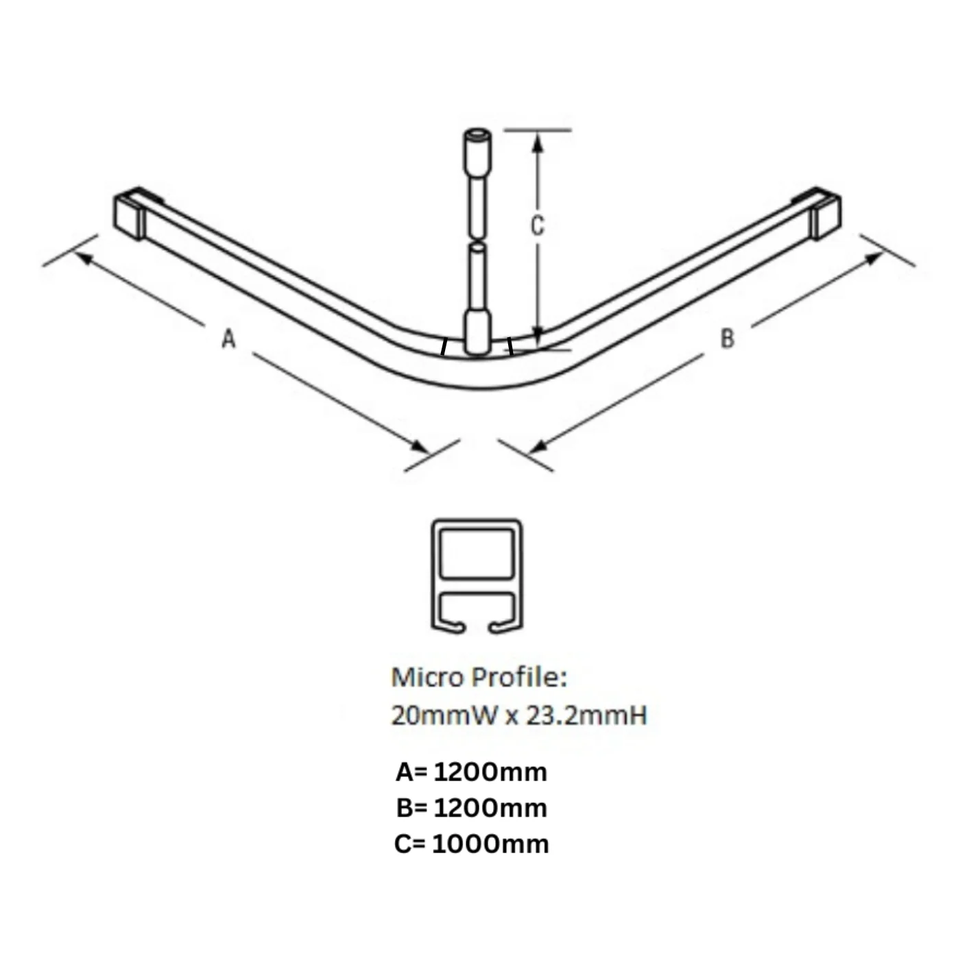 1200mm x 1200mm L Bend Shower Curtain Track System in Designer Black - Image 2