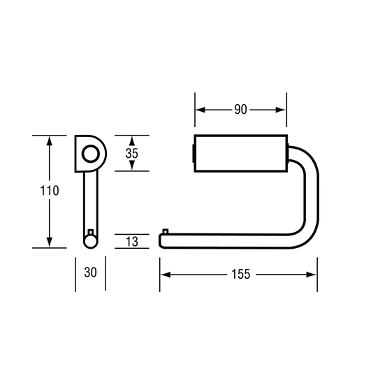 13mmØ Single Toilet Roll Holder in Satin Stainless Steel - Image 2