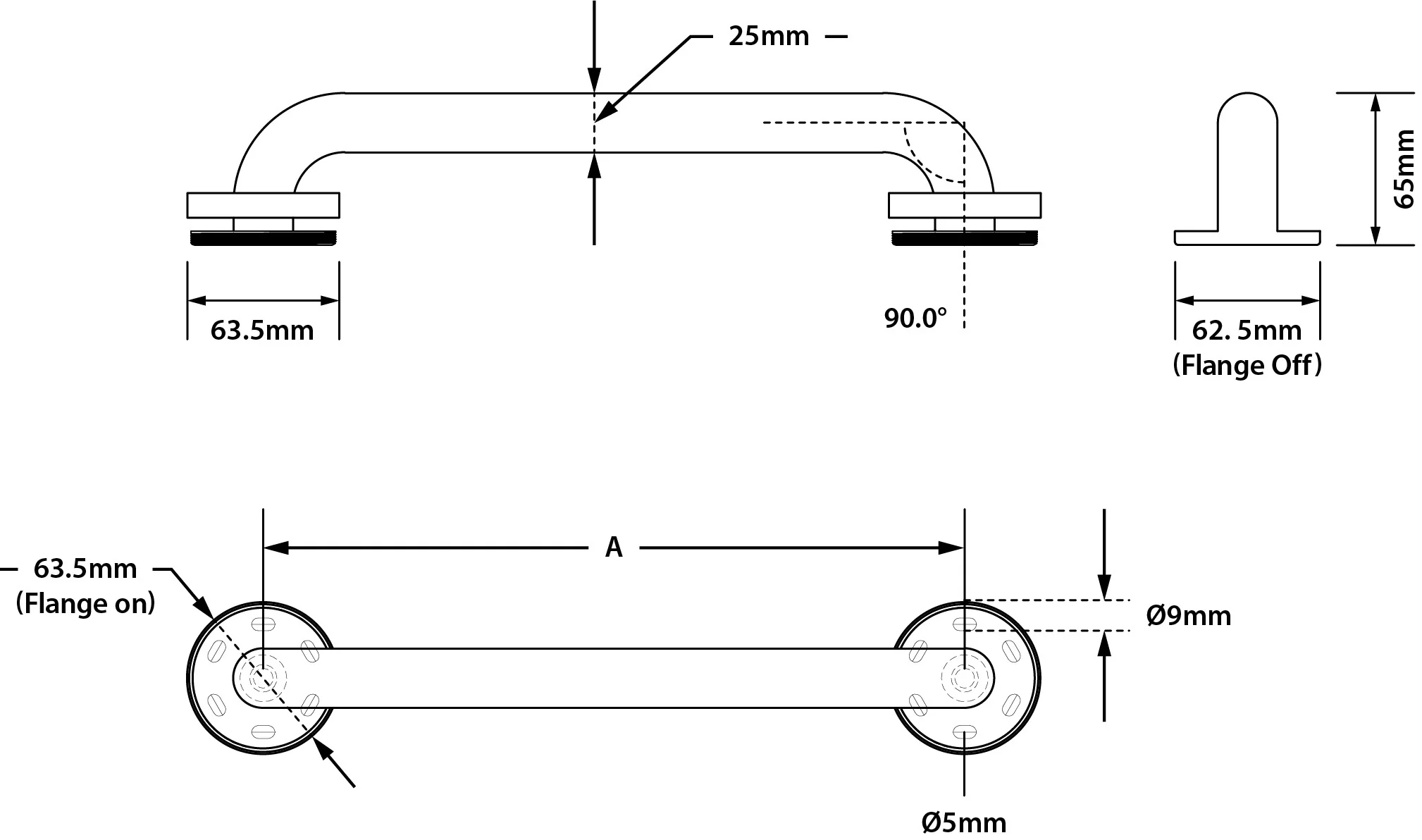 25mm° 450mm Straight Grab Rail in Polished Stainless Steel - Image 2