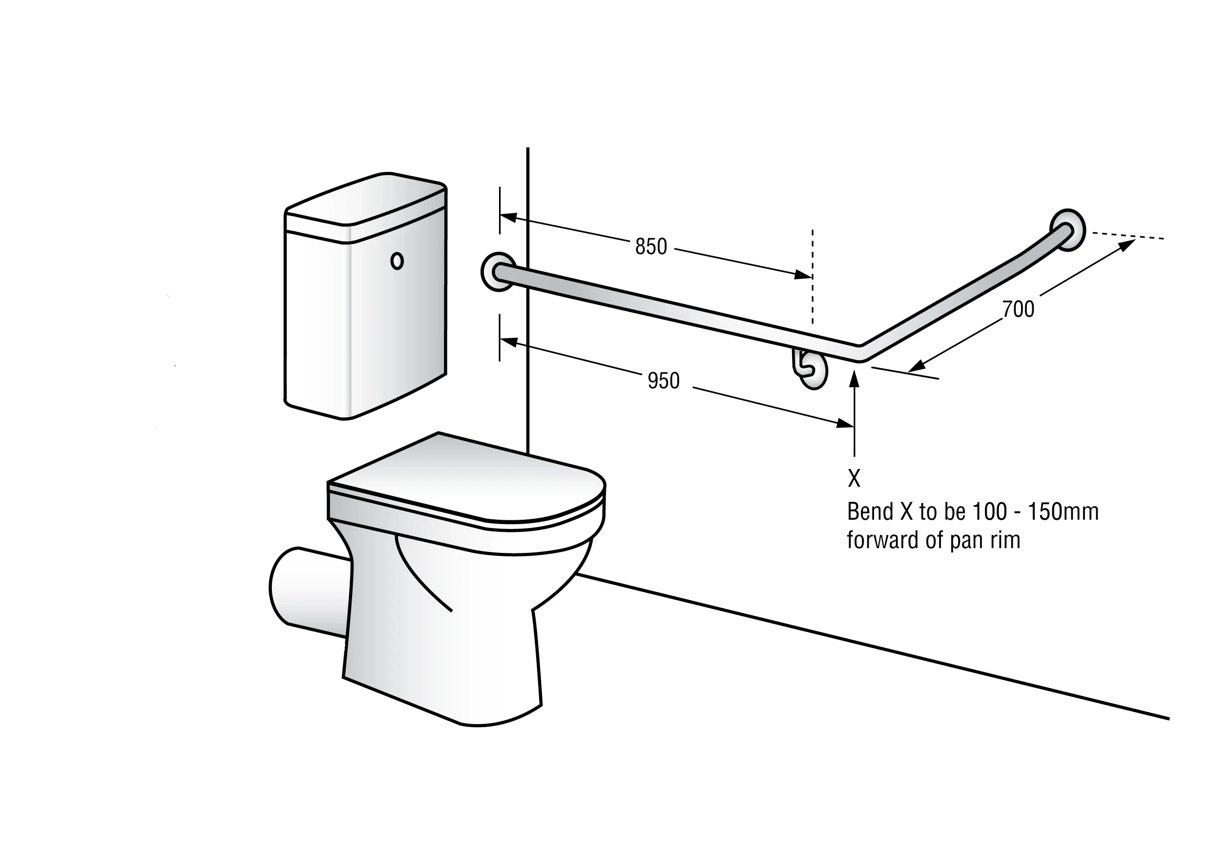 30° Flush Mount Rear/Side Wall 950x700mm LH - Image 2