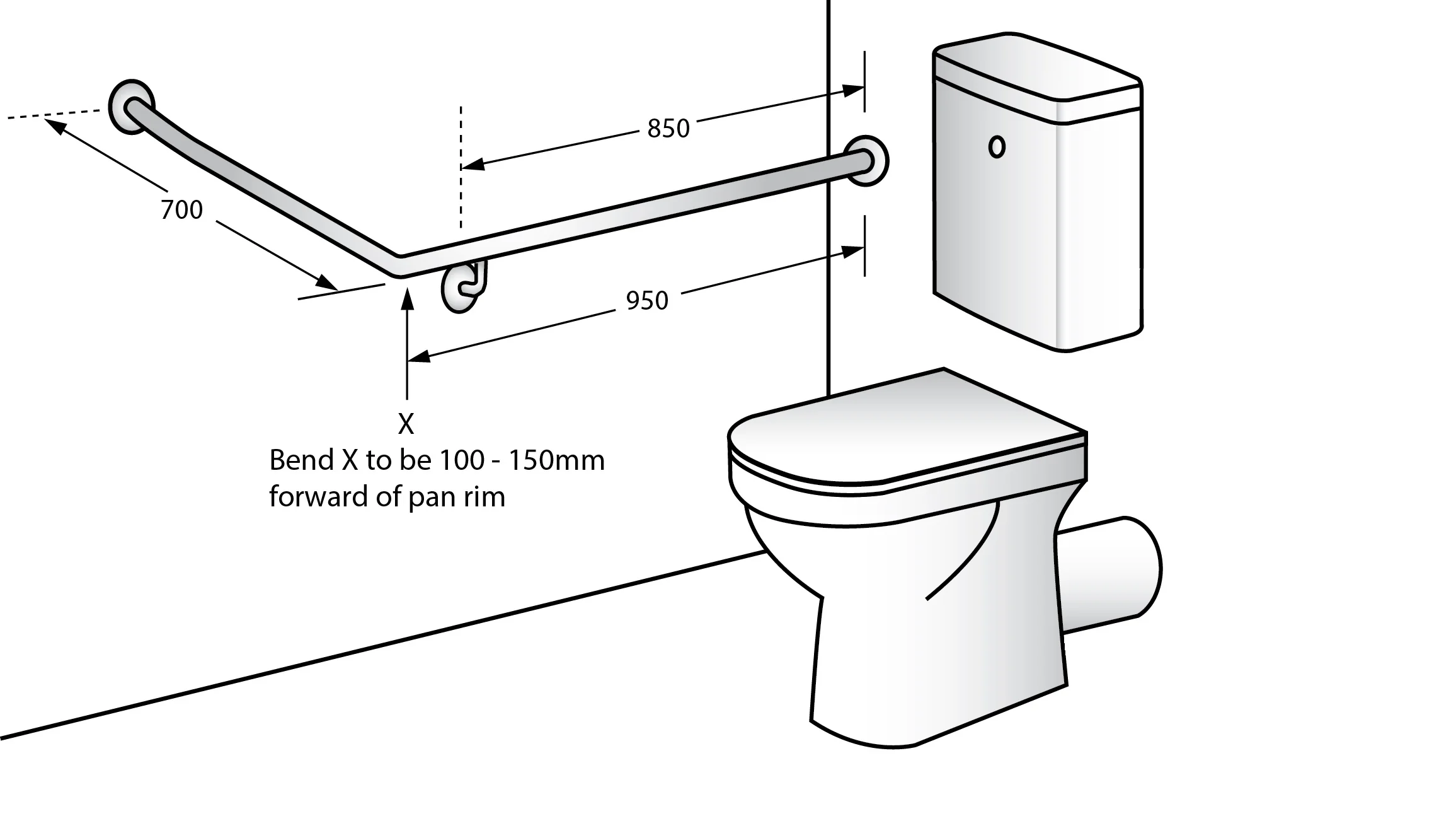 30° Flush Mount Rear/Side Wall 950x700mm RH - Image 2