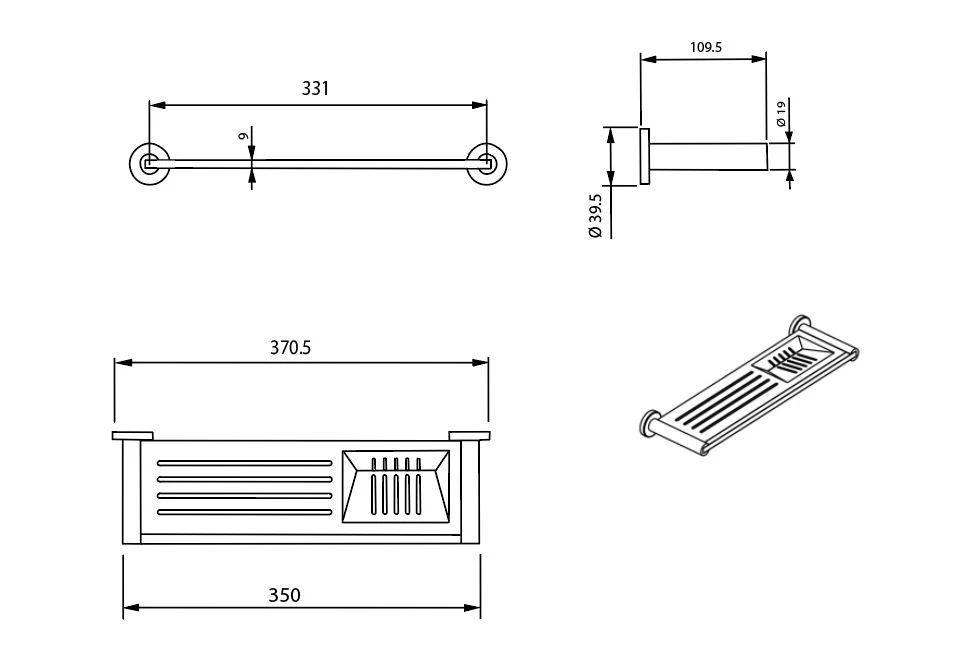 350mm Lachlan Combined Shelf & Soap Dish in Bright Chrome Plate - Image 2