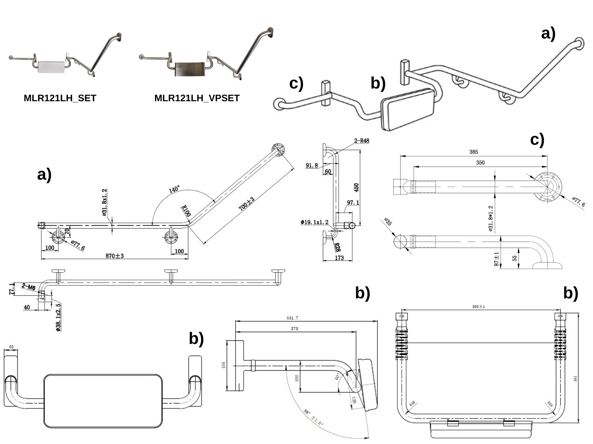 40° Grab Rail & Vandal Proof Backrest Set LH - Image 3