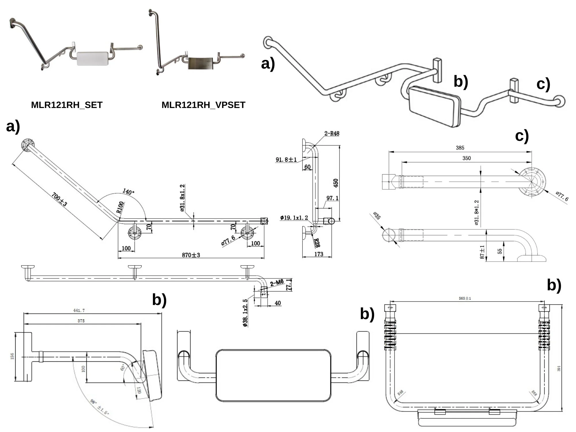 40° Grab Rail & Vandal Proof Backrest Set RH - Image 3