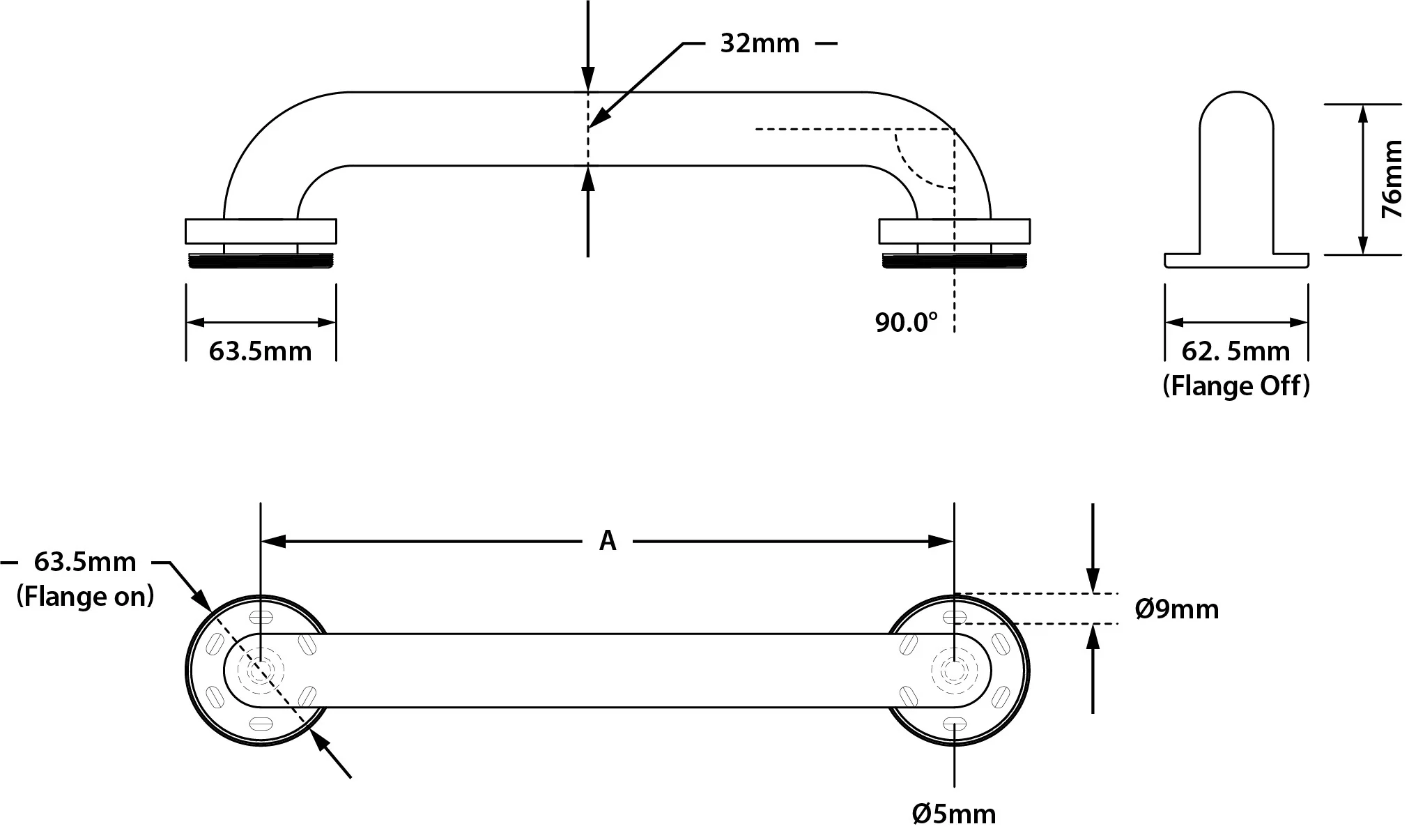 600mm Straight Grab Rail in Polished Stainless Steel - Image 2