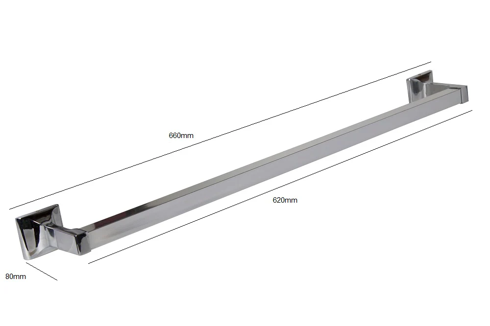 620mm Square Towel Bar in Polished Chrome Look Aluminum - Image 2