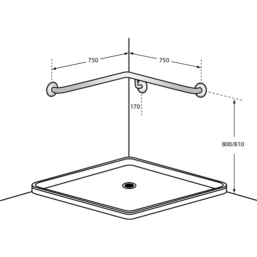 750mm x750mm Corner Wall Flush Mount Shower Grab Rail LH in Satin Stainless Steel - Image 2