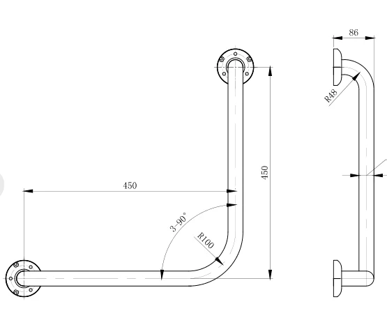 90° Ambulant Grab Rail 450x450mm - Image 2