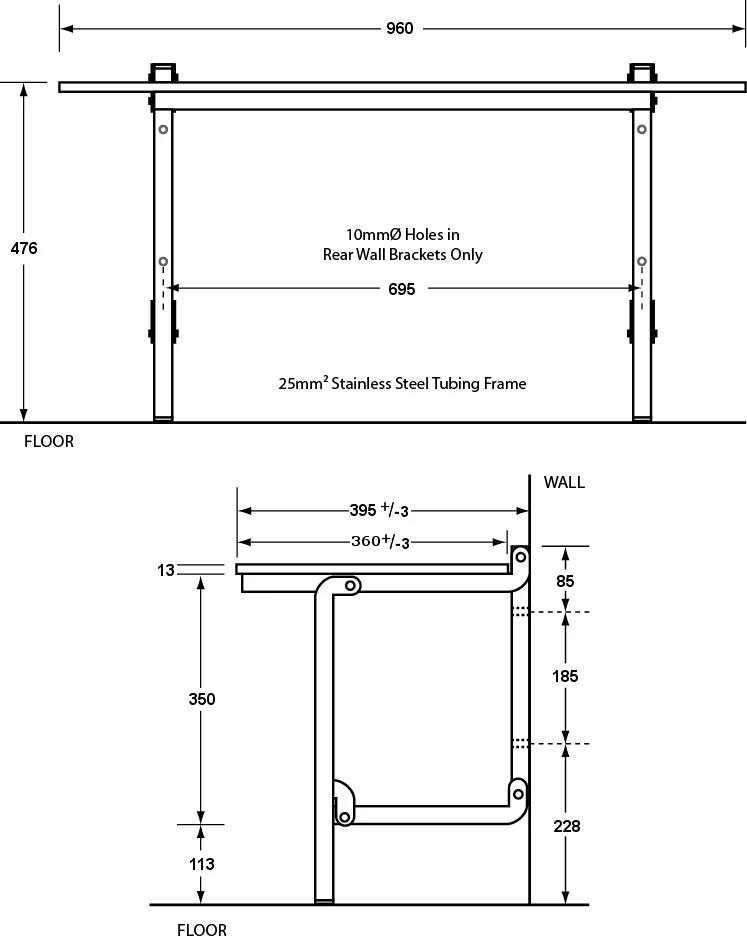 Accessible Folding Shower Seat in Compact Laminate 960mm W x 360mm D - Image 2