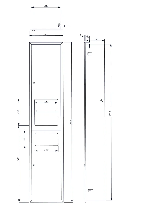 Accessible Paper Towel Dispenser, Hand Dryer & Waste Receptacle - Recessed in Satin Stainless Steel - Image 3