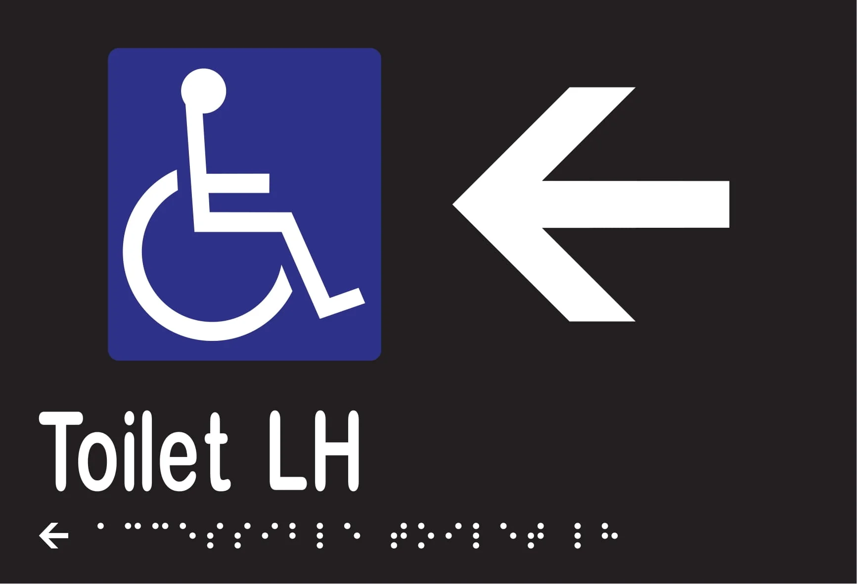 Accessible Toilet LH & Left Arrow Braille 220mmW x 150mmH - Image 2