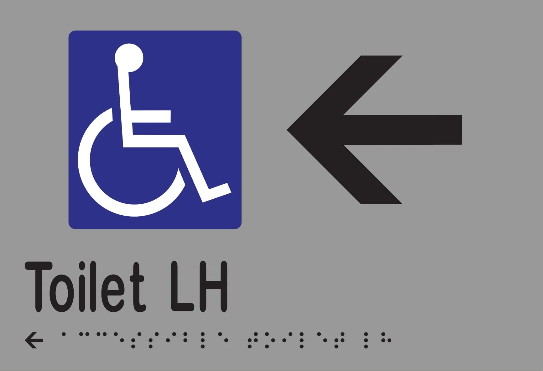 Accessible Toilet LH & Left Arrow Braille 220mmW x 150mmH - Image 3