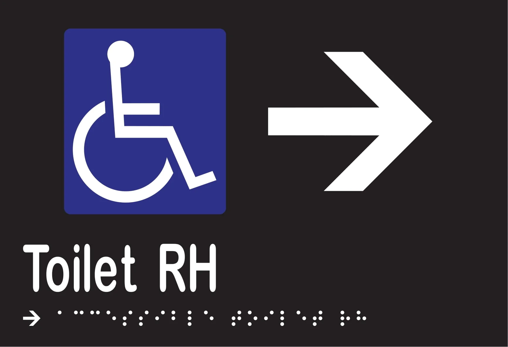 Accessible Toilet RH & Right Arrow Braille 220mmW x 150mmH - Image 2