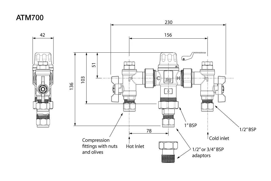 Aquablend Thermostatic Mixing Valve 1500 – Lead Free TMV with Thermal Flush Lift Lever - Image 3
