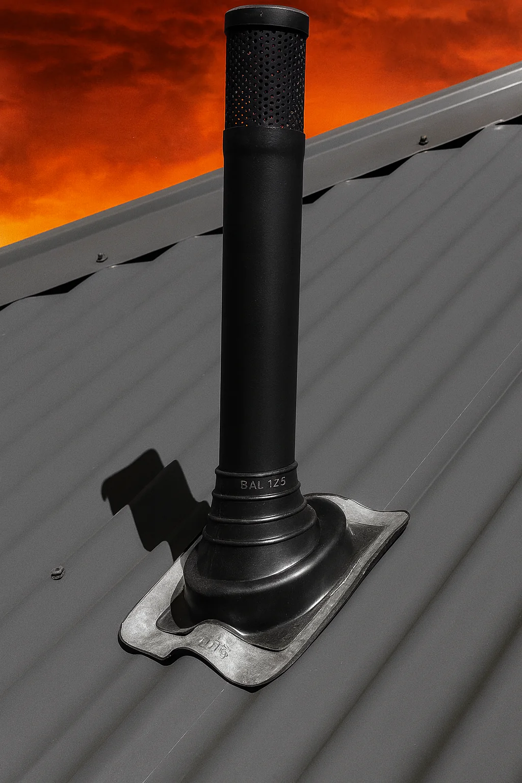 BAL12.5 Rated Drainage Vent & Flashing Kit – 50 mm Steel Pipe + EPDM Flashing (Bushfire Zone Compliant) - Image 2