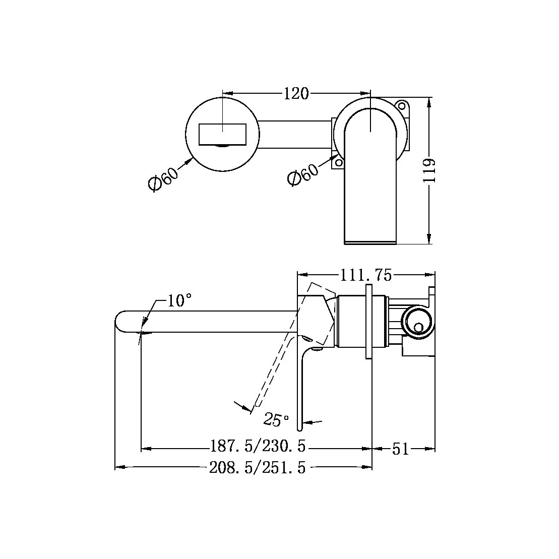 Bianca Wall Basin/bath Mixer Separate Back Plate 230mm - Image 9