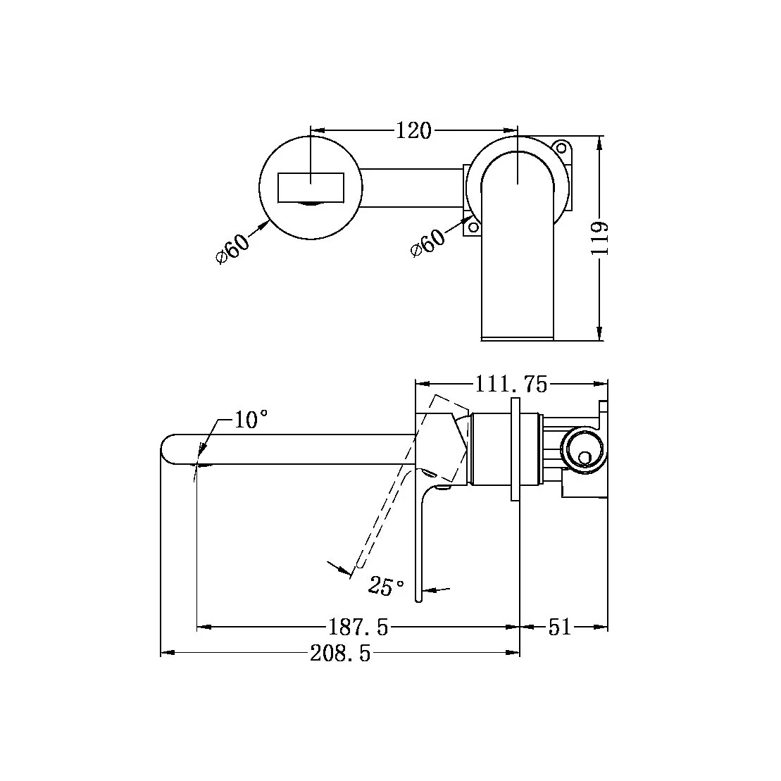Bianca Wall Basin Mixer Separate Back Plate - Image 9