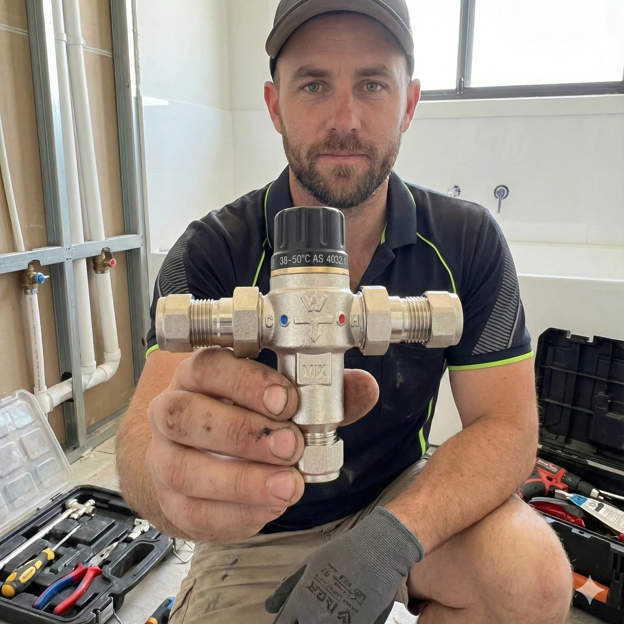 Bluegum 15mm Tempering Valve | Storage Hot Water System | Adjustable 38°C-50°C | WaterMark Approved Lead Free - Image 2