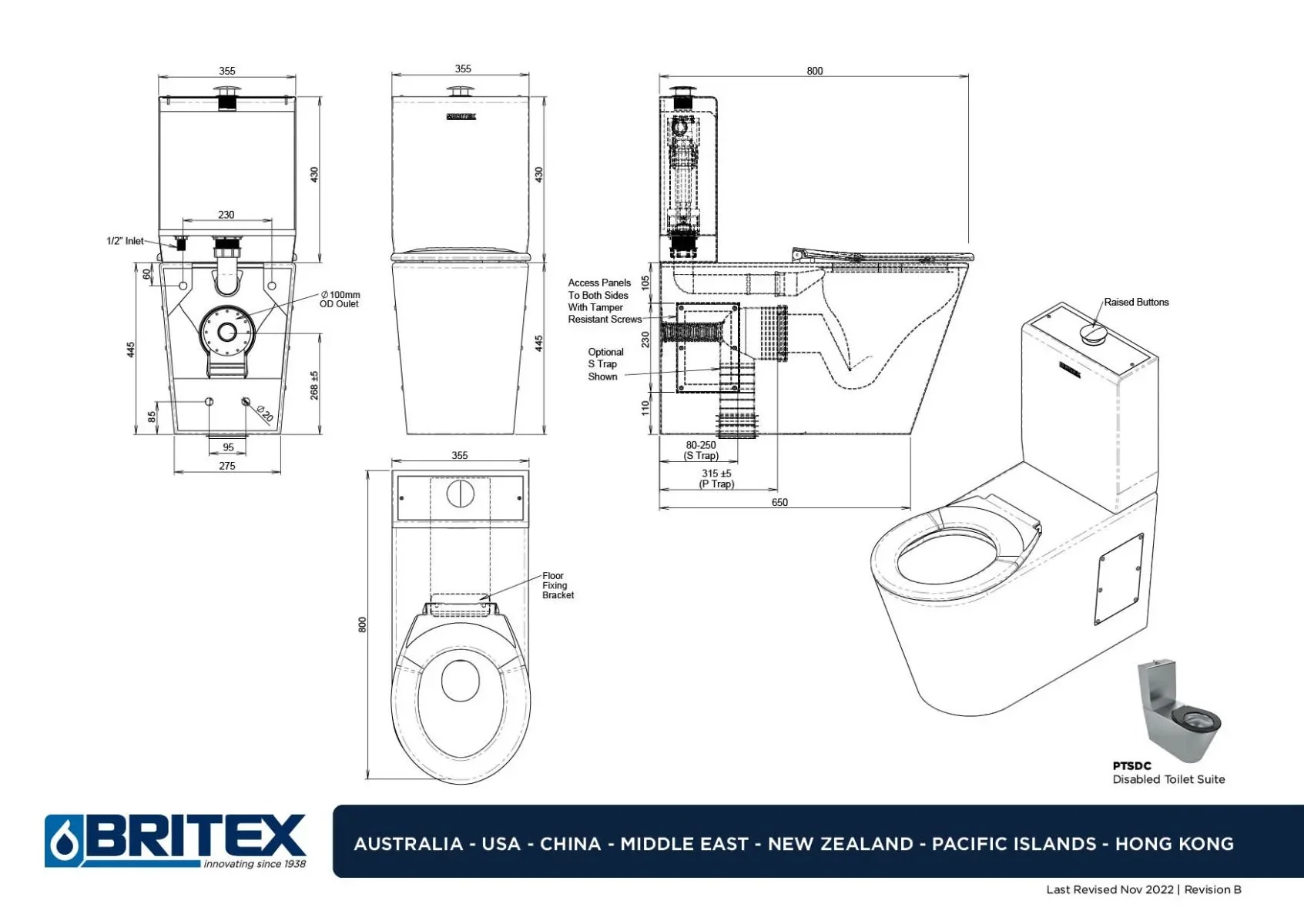 Britex Accessible Toilet Suite – AS1428 Compliant Stainless Steel Design with Dual Flush - Image 3