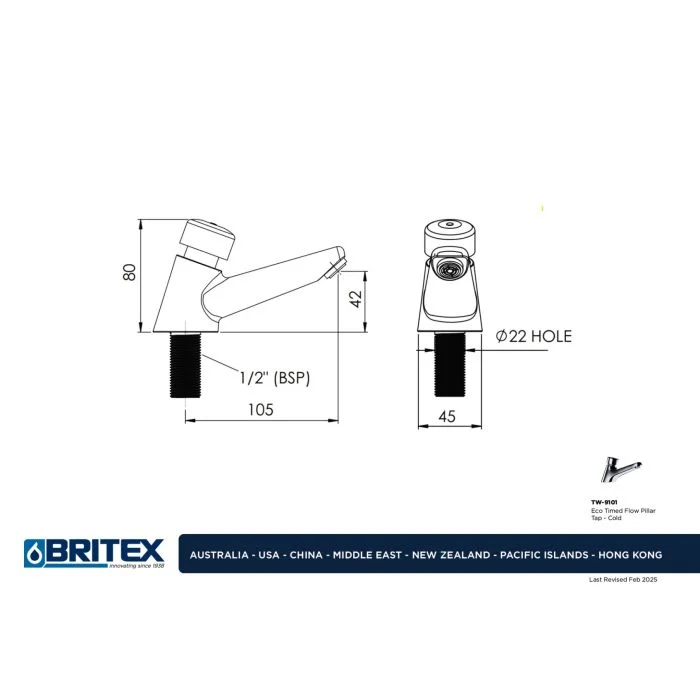 Britex Hob Mounted Eco Timed Flow Tap - Cold - Image 3