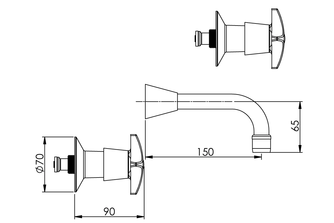 Concealed Spindle Series Wall Set with SP201 Fixed Aerated Spout - Image 2