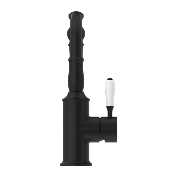 York Basin Mixer Hook Spout With White Porcelain Lever - Image 3