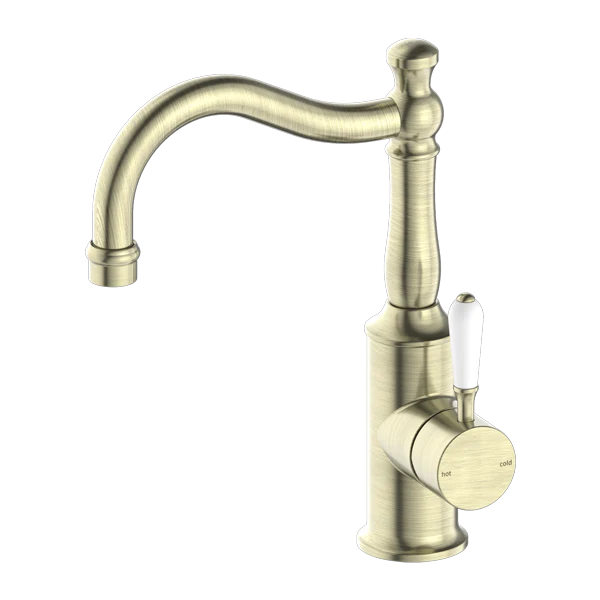 York Basin Mixer Hook Spout With White Porcelain Lever - Image 5