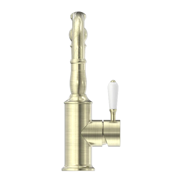York Basin Mixer Hook Spout With White Porcelain Lever - Image 6