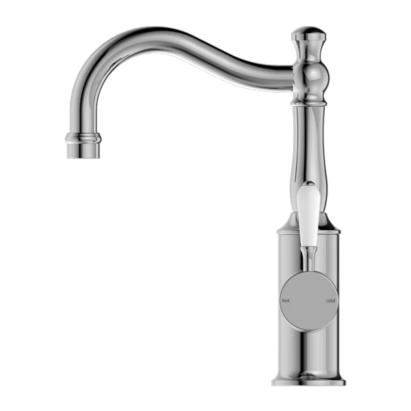 York Basin Mixer Hook Spout With White Porcelain Lever - Image 7