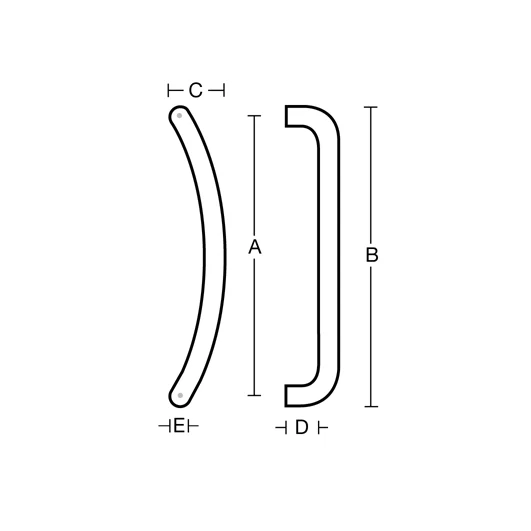 Curved Semi Offset Rounded Corner Pull Handles - Pair in Satin Stainless Steel - Image 2