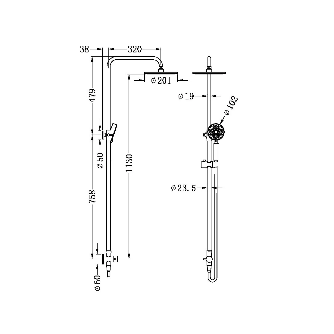 Dolce Round Shower Set Bottom Inlet - Image 2