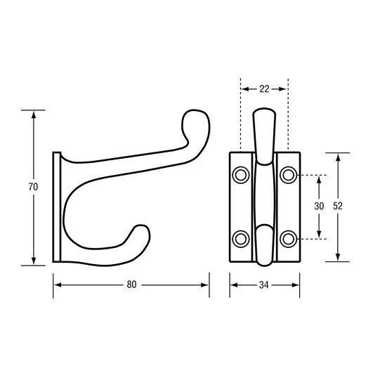 Double Coat Hook in Satin Chrome Plate - Image 3
