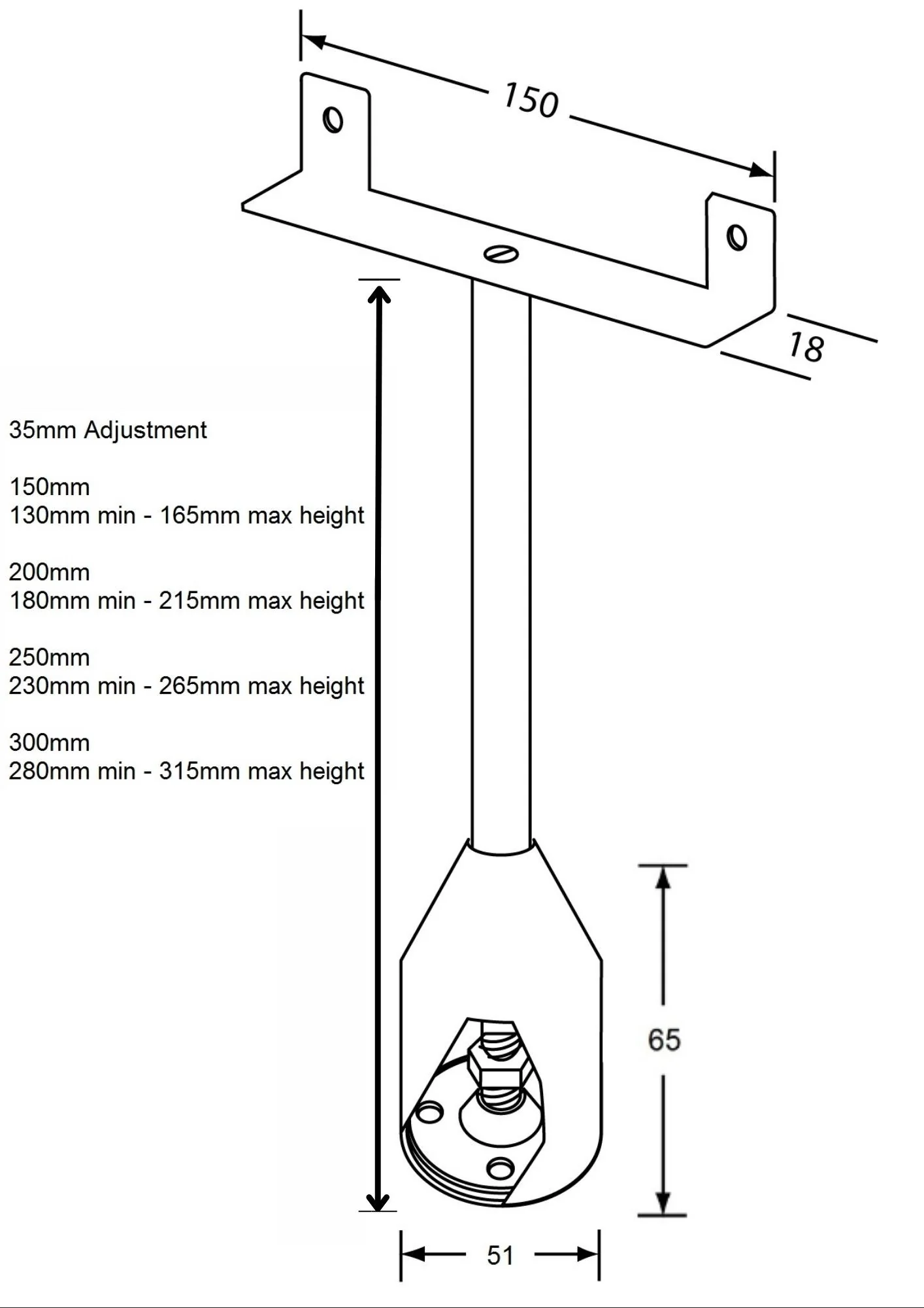 Double Fix Foot Assembly in Satin Stainless Steel - Multiple Sizes Available - shipped from supplier add 2 extra days for delivery - Image 2