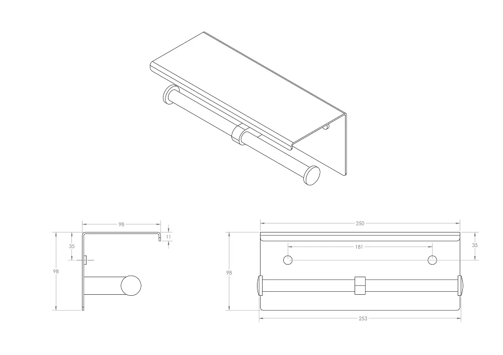 Double Toilet Roll Holder with Shelf Top in Designer Black - Image 2