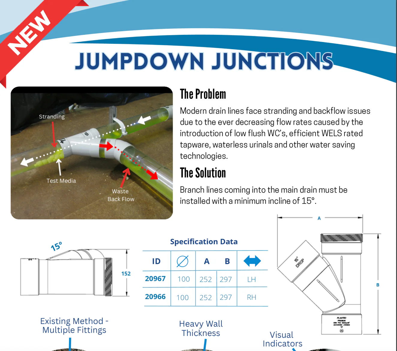 DWV Jumpdown Junction 100mm X 45 Deg X 15 Deg PVC - Image 5