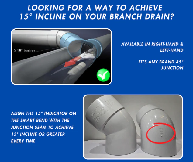 DWV Smart Bend 100mm x 45° MF x 15° Right Hand or Left Hand - Image 2
