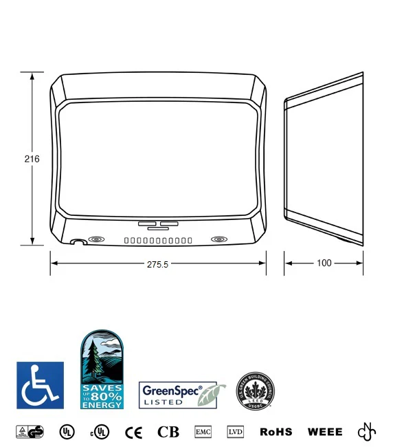 EcoSlender Slimline Automatic Operation Hand Dryer in Satin Stainless Steel - Image 2
