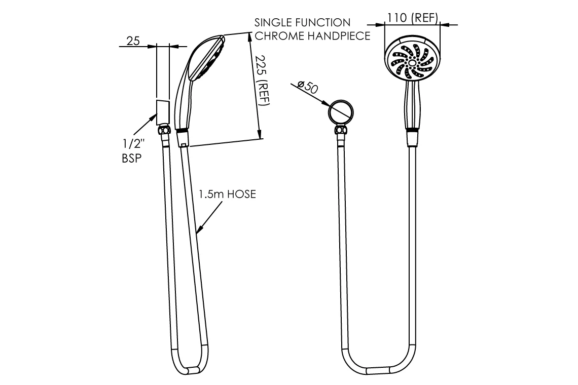 Chrome Hand Held Shower and Smooth Hose with Chrome Plated Wall Elbow - Image 2