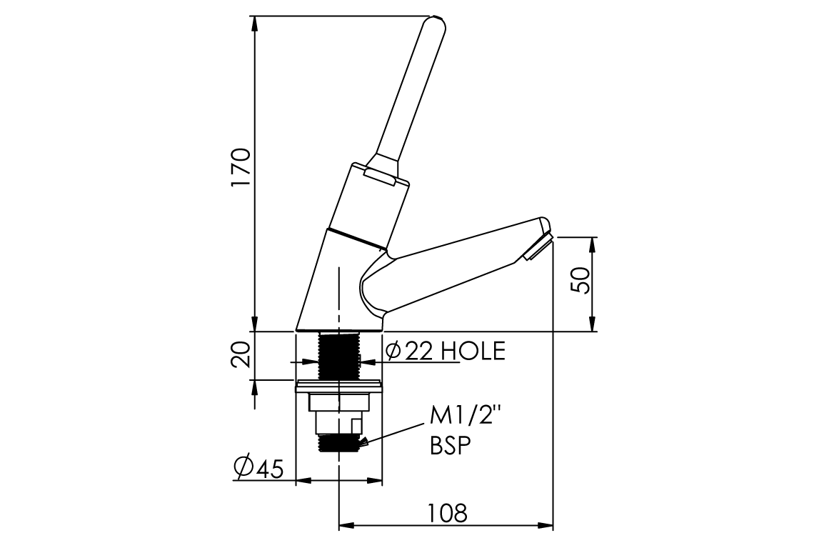 Enware-Delabie TempoStop Time Flow Basin Pillar Tap – Lever Action - Image 2