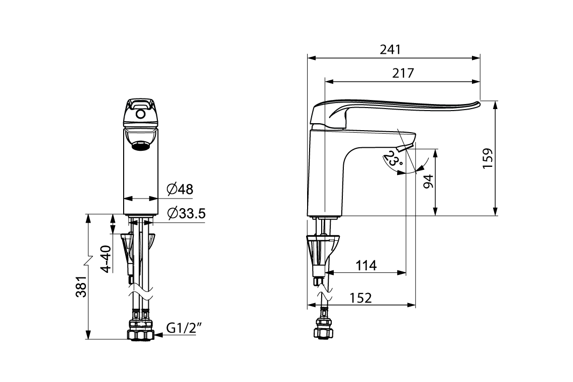 Enware-Oras Safira Basin Mixer with Extended Lever Handle - Image 2