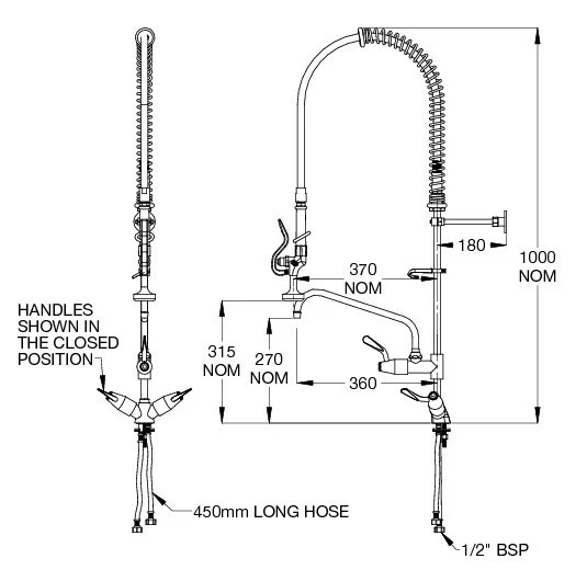 Ezy-Wash® CP-BS Hob Mounted Twin Mixer Pre-Rinse Unit Type 100 Flex Tail - Pot Filler - Image 2