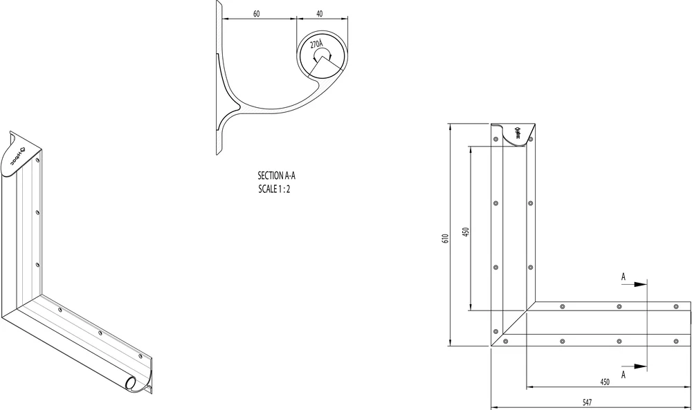 GalvinCare® Mental Health A/Ligature 90 deg Grab Rail 450x450mm Powder Coated - RH (Vert or Horiz) - Image 2