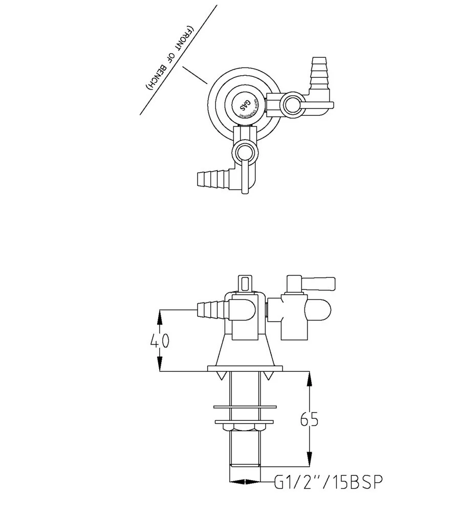 GalvinLab® CP-BS Lab 2-Way Right Angle Gas Turret Type 40 - 90° - Image 2