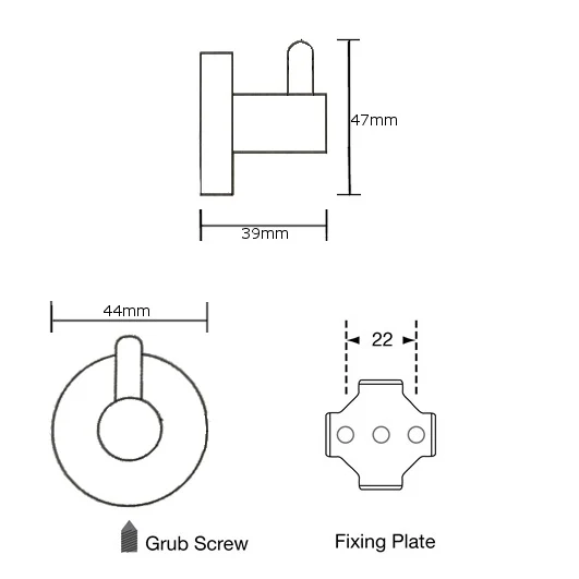 Hat and Coat Hook - Concealed Fix in Polished Stainless Steel 44mmW x 47mmH x 39mmD - Image 2