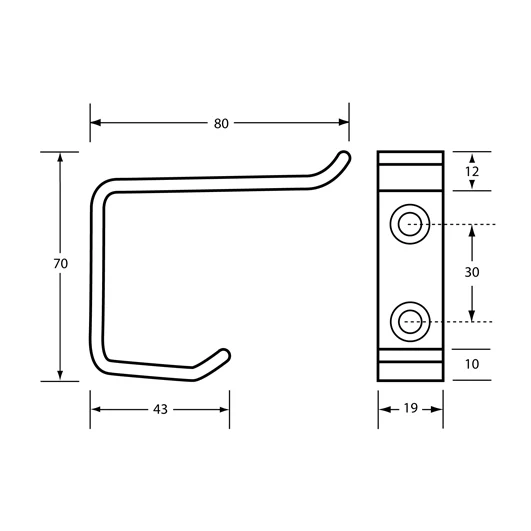 Hat and Coat Hook in Satin Stainless Steel 19mmW x 70mmH x 80mm - Image 2
