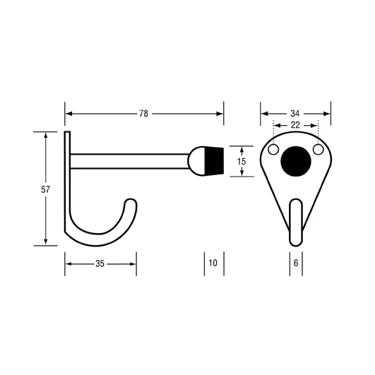 Hat and Coat Hook with Bumper - Visible Fix in Bright Chrome Plate - Image 2