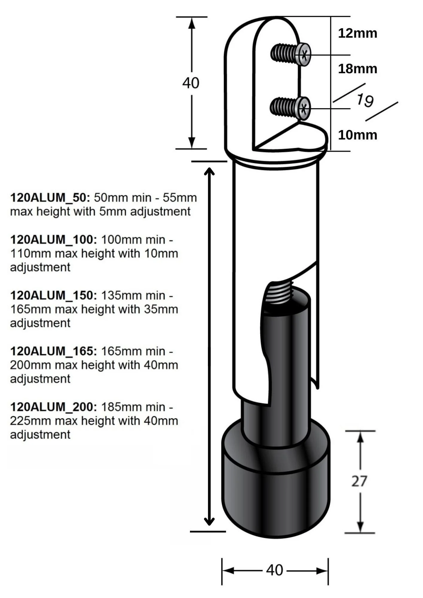 Heavy Duty Aluminium Leg - Multiple Sizes - Image 2