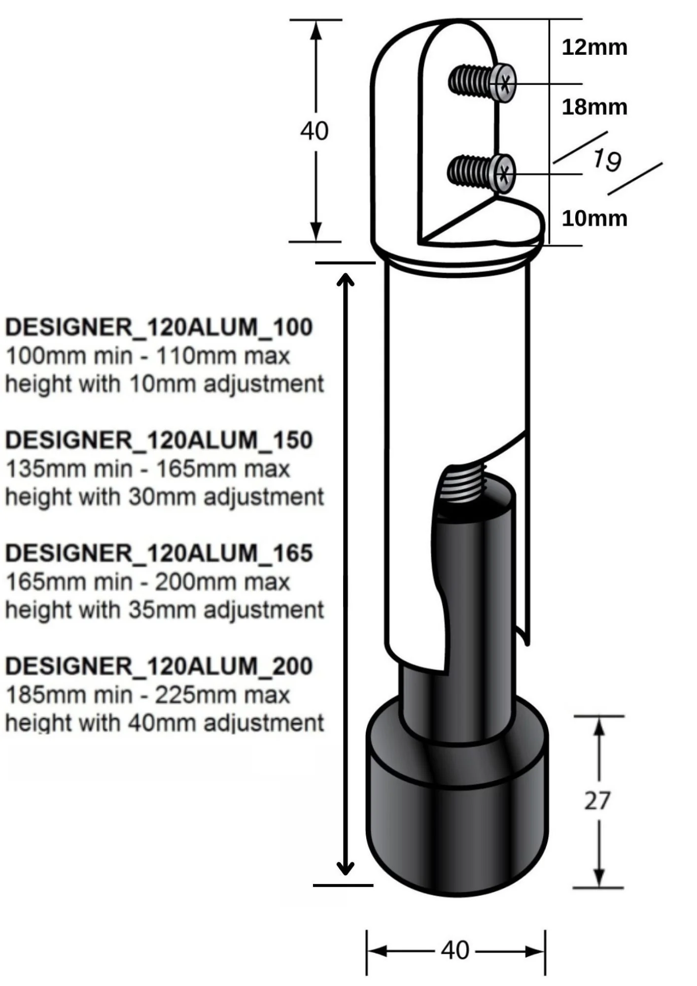 Heavy Duty Aluminium Leg in Designer Black - Image 2